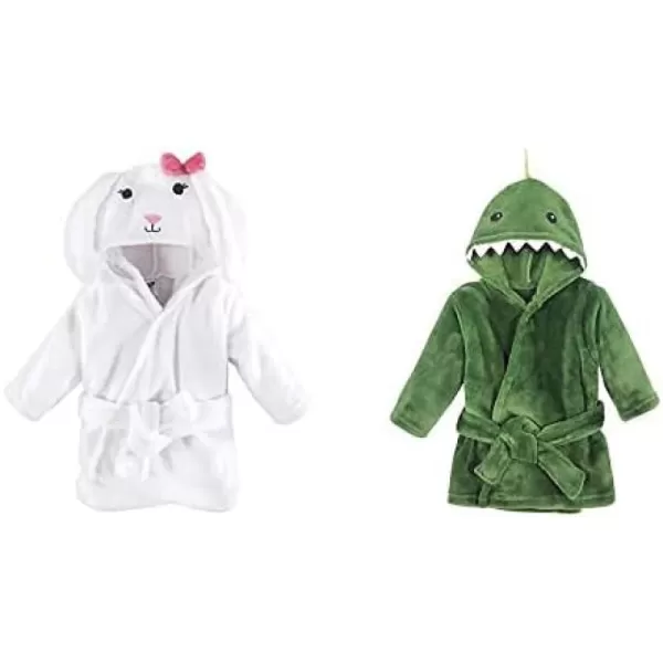 Hudson Baby Boy Plush Animal Face Bathrobe 2-Pack, Blue Plaid Aztec