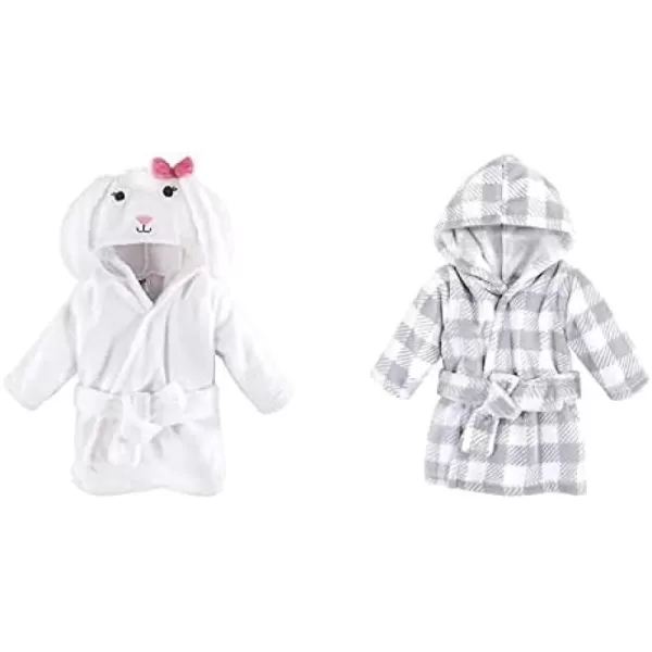Hudson Baby Boy Plush Animal Face Bathrobe 2-Pack, Blue Plaid Aztec