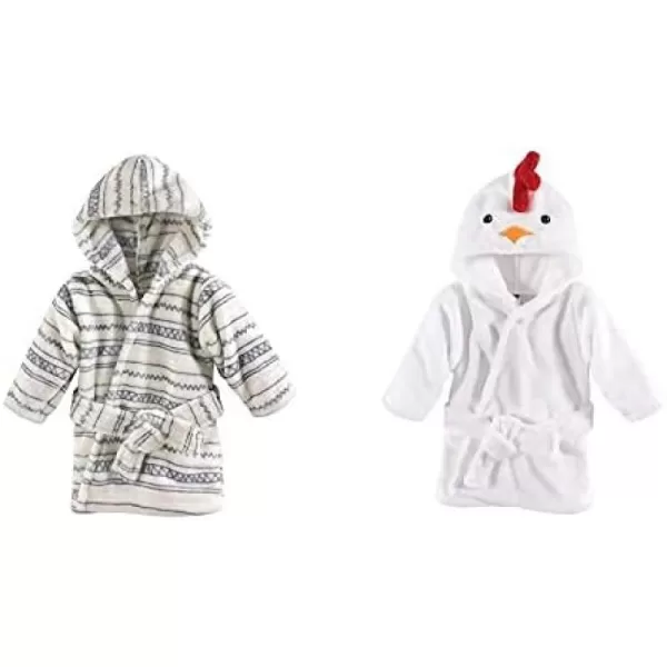 Hudson Baby Boy Plush Animal Face Bathrobe 2-Pack, Blue Plaid Aztec