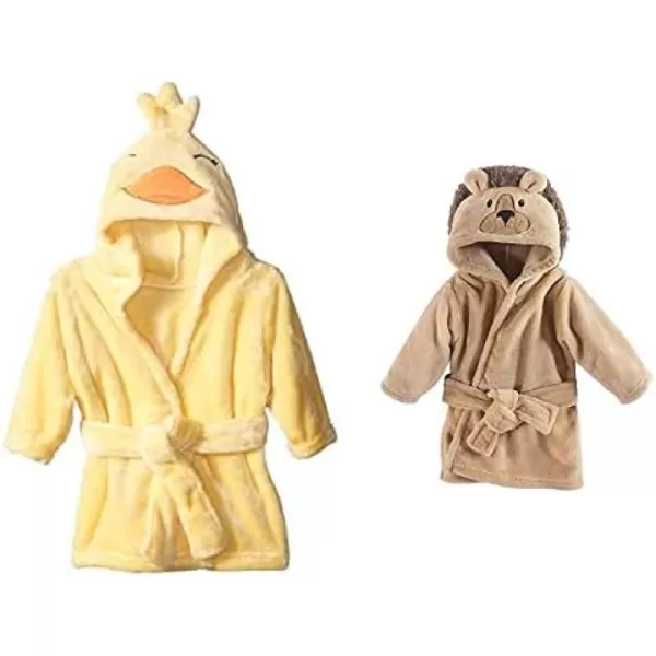 Hudson Baby Boy Plush Animal Face Bathrobe 2-Pack, Blue Plaid Aztec