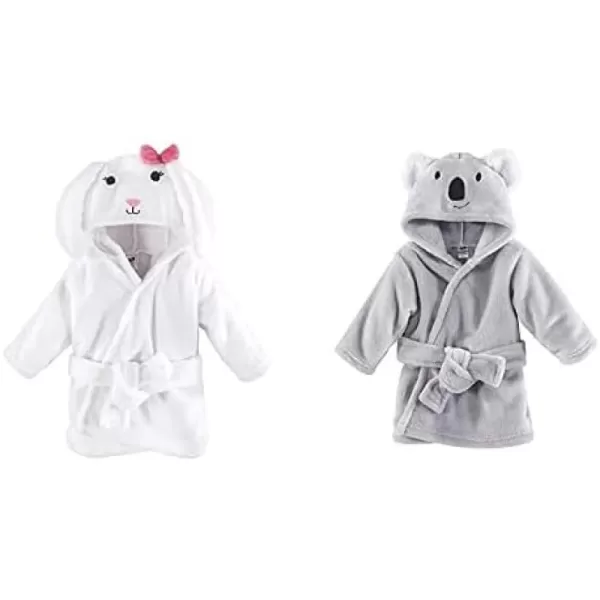 Hudson Baby Boy Plush Animal Face Bathrobe 2-Pack, Blue Plaid Aztec