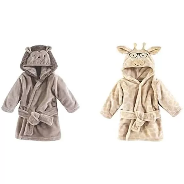 Hudson Baby Boy Plush Animal Face Bathrobe 2-Pack, Blue Plaid Aztec