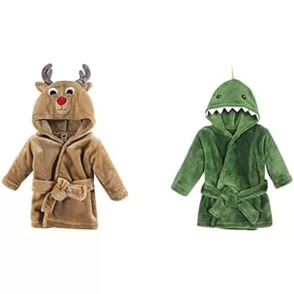 Hudson Baby Boy Plush Animal Face Bathrobe 2-Pack, Blue Plaid Aztec