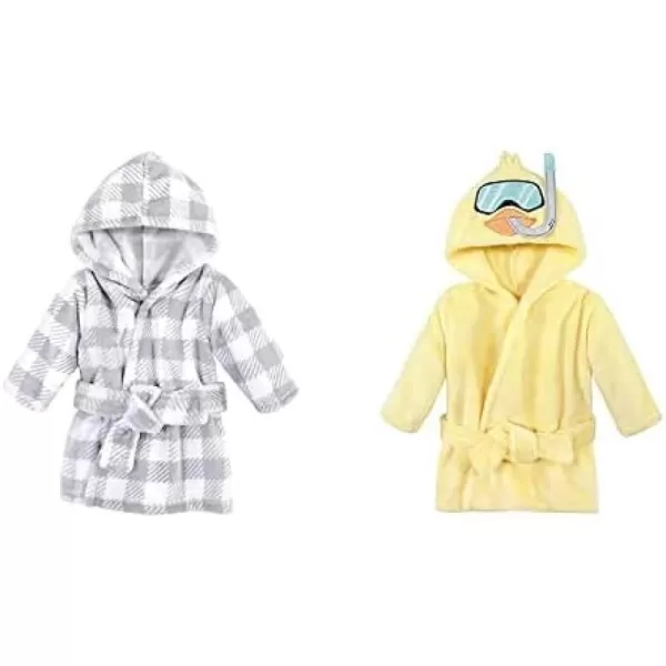Hudson Baby Boy Plush Animal Face Bathrobe 2-Pack, Blue Plaid Aztec