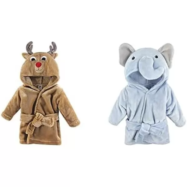 Hudson Baby Boy Plush Animal Face Bathrobe 2-Pack, Blue Plaid Aztec