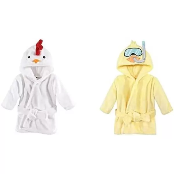 Hudson Baby Boy Plush Animal Face Bathrobe 2-Pack, Blue Plaid Aztec