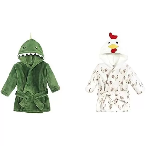 Hudson Baby Boy Plush Animal Face Bathrobe 2-Pack, Blue Plaid Aztec