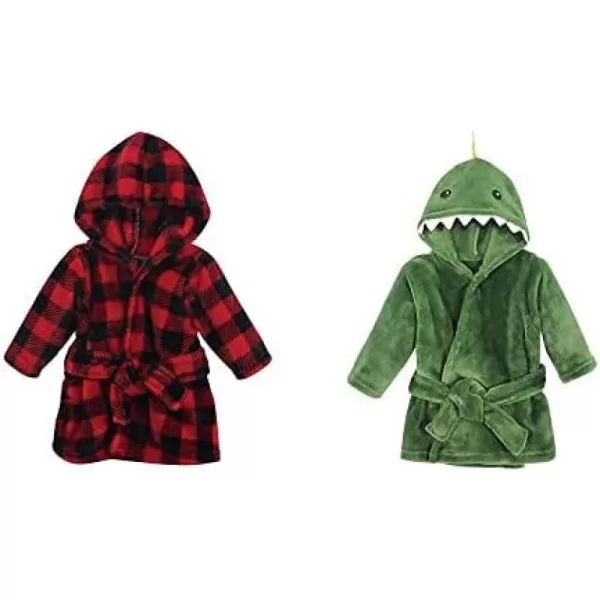 Hudson Baby Boy Plush Animal Face Bathrobe 2-Pack, Blue Plaid Aztec