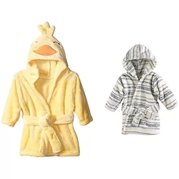 Hudson Baby Boy Plush Animal Face Bathrobe 2-Pack, Blue Plaid Aztec