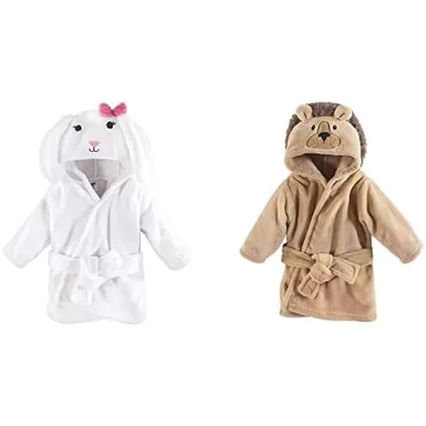 Hudson Baby Boy Plush Animal Face Bathrobe 2-Pack, Blue Plaid Aztec