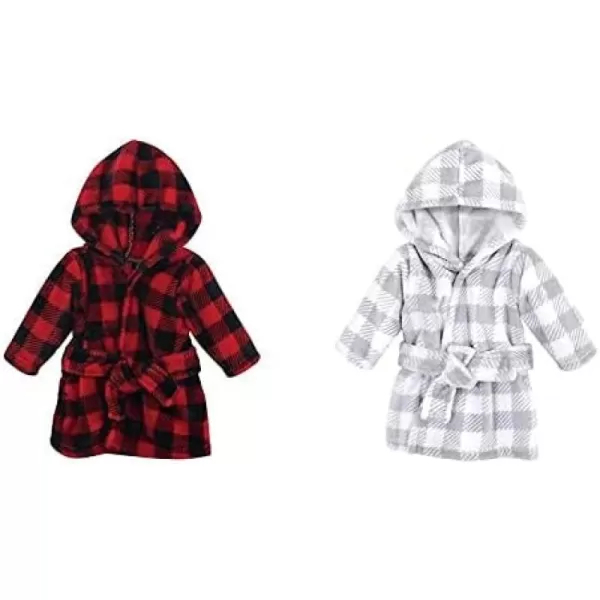 Hudson Baby Boy Plush Animal Face Bathrobe 2-Pack, Blue Plaid Aztec