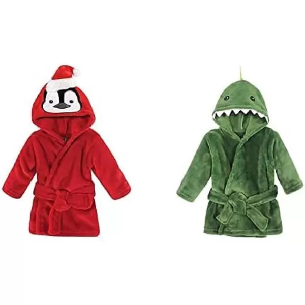 Hudson Baby Boy Plush Animal Face Bathrobe 2-Pack, Blue Plaid Aztec