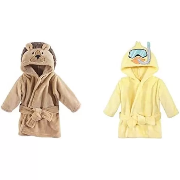 Hudson Baby Boy Plush Animal Face Bathrobe 2-Pack, Blue Plaid Aztec