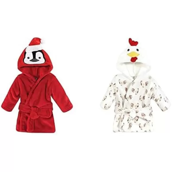 Hudson Baby Boy Plush Animal Face Bathrobe 2-Pack, Blue Plaid Aztec
