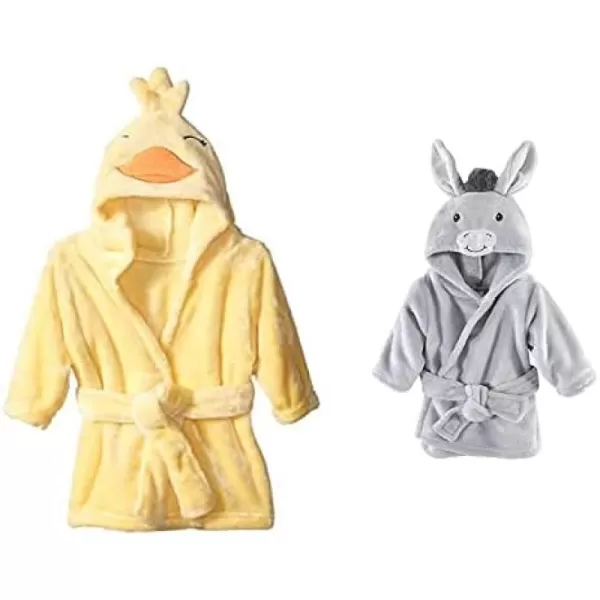 Hudson Baby Boy Plush Animal Face Bathrobe 2-Pack, Blue Plaid Aztec