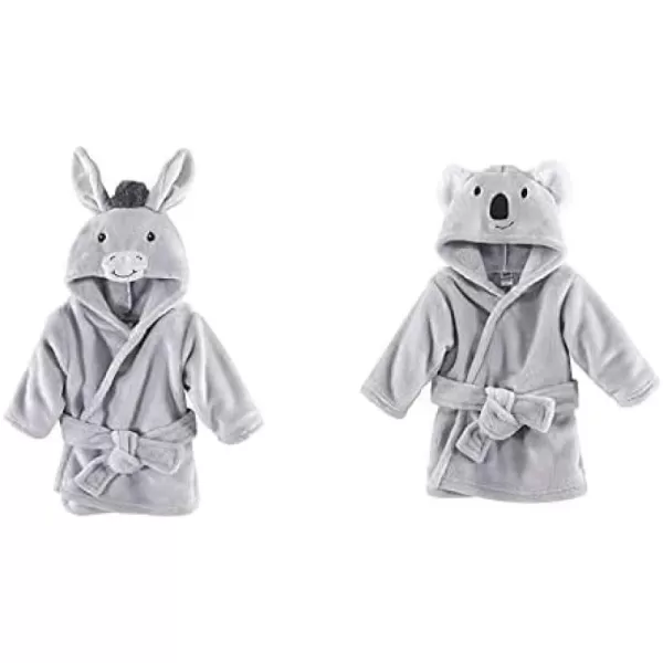 Hudson Baby Boy Plush Animal Face Bathrobe 2-Pack, Blue Plaid Aztec