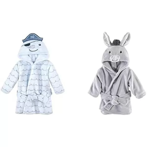 Hudson Baby Boy Plush Animal Face Bathrobe 2-Pack, Blue Plaid Aztec