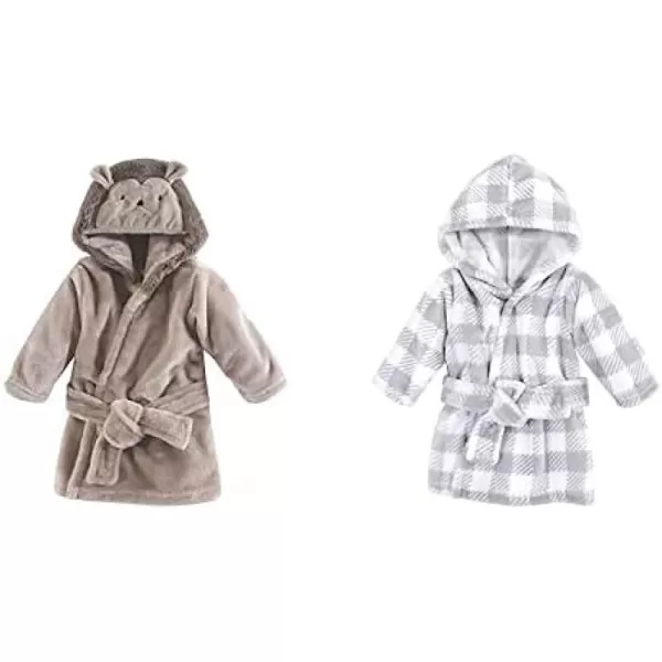 Hudson Baby Boy Plush Animal Face Bathrobe 2-Pack, Blue Plaid Aztec
