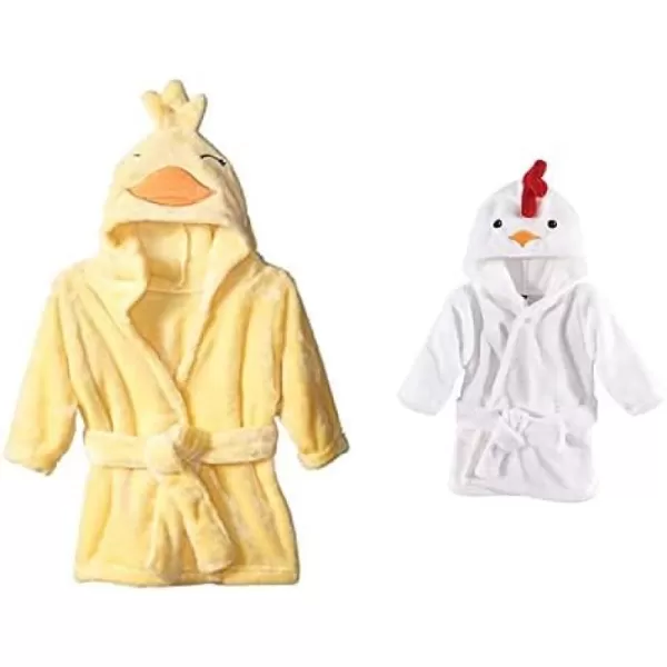 Hudson Baby Boy Plush Animal Face Bathrobe 2-Pack, Blue Plaid Aztec