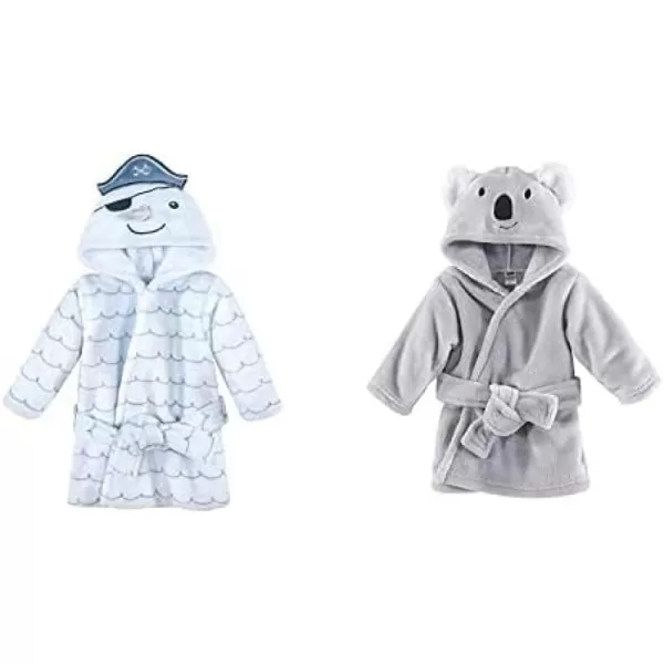 Hudson Baby Boy Plush Animal Face Bathrobe 2-Pack, Blue Plaid Aztec