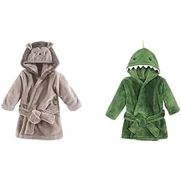 Hudson Baby Boy Plush Animal Face Bathrobe 2-Pack, Blue Plaid Aztec