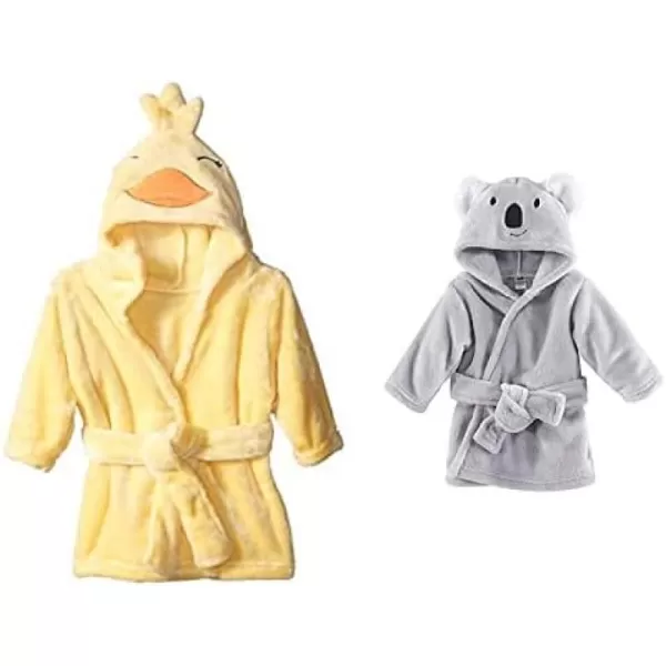 Hudson Baby Boy Plush Animal Face Bathrobe 2-Pack, Blue Plaid Aztec