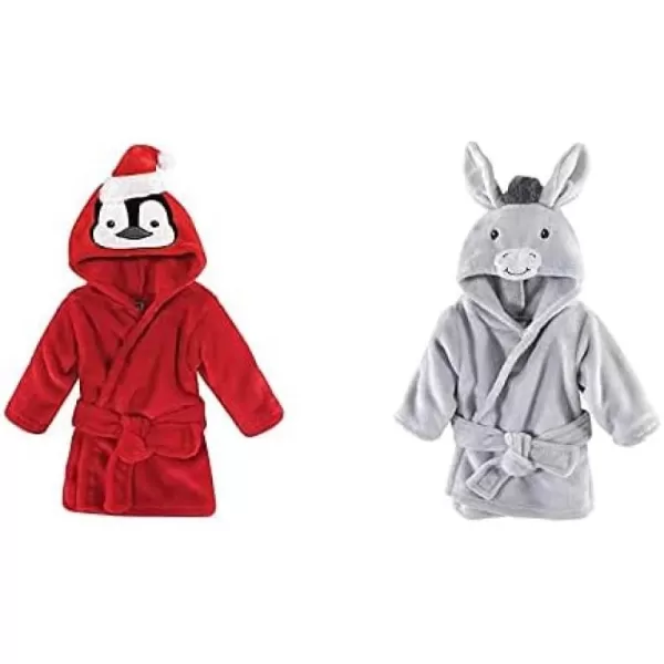 Hudson Baby Boy Plush Animal Face Bathrobe 2-Pack, Blue Plaid Aztec