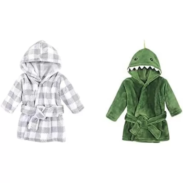 Hudson Baby Boy Plush Animal Face Bathrobe 2-Pack, Blue Plaid Aztec