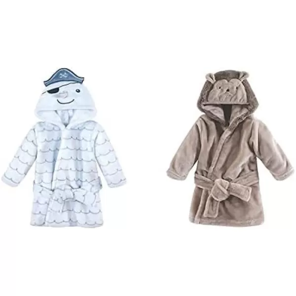 Hudson Baby Boy Plush Animal Face Bathrobe 2-Pack, Blue Plaid Aztec