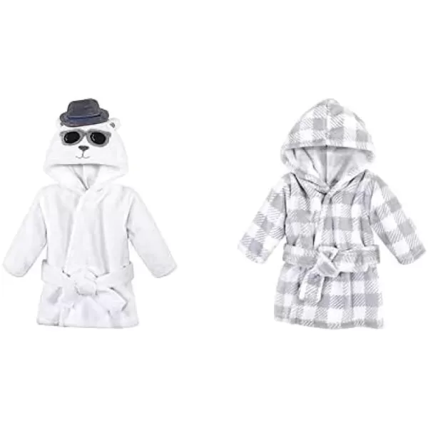 Hudson Baby Boy Plush Animal Face Bathrobe 2-Pack, Blue Plaid Aztec