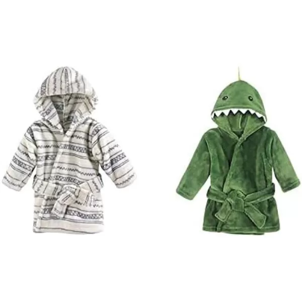 Hudson Baby Boy Plush Animal Face Bathrobe 2-Pack, Blue Plaid Aztec