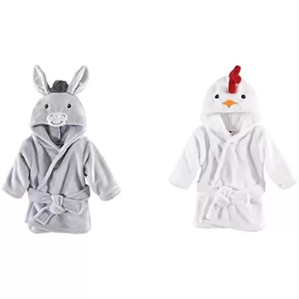 Hudson Baby Boy Plush Animal Face Bathrobe 2-Pack, Blue Plaid Aztec