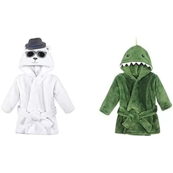 Hudson Baby Boy Plush Animal Face Bathrobe 2-Pack, Blue Plaid Aztec