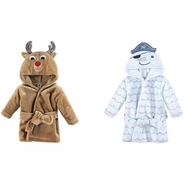 Hudson Baby Boy Plush Animal Face Bathrobe 2-Pack, Blue Plaid Aztec