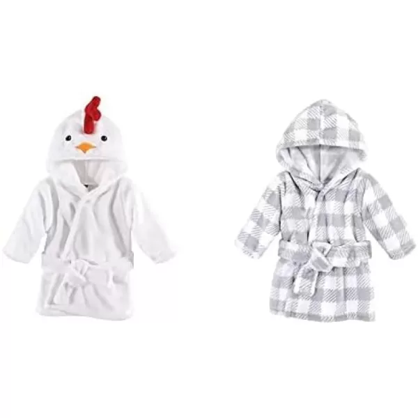 Hudson Baby Boy Plush Animal Face Bathrobe 2-Pack, Blue Plaid Aztec