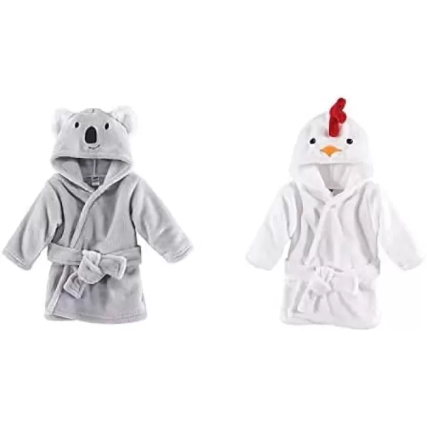 Hudson Baby Boy Plush Animal Face Bathrobe 2-Pack, Blue Plaid Aztec