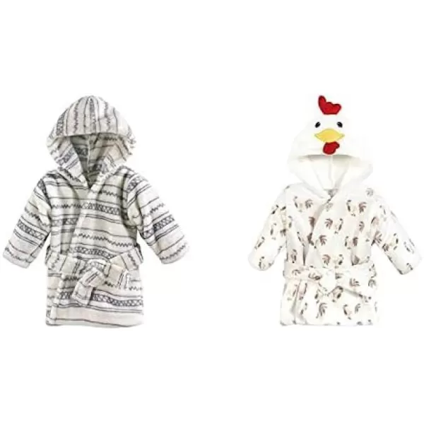 Hudson Baby Boy Plush Animal Face Bathrobe 2-Pack, Blue Plaid Aztec