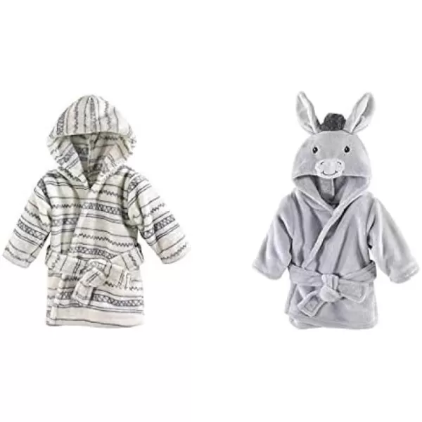 Hudson Baby Boy Plush Animal Face Bathrobe 2-Pack, Blue Plaid Aztec