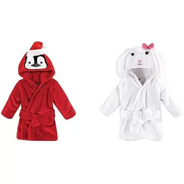 Hudson Baby Boy Plush Animal Face Bathrobe 2-Pack, Blue Plaid Aztec