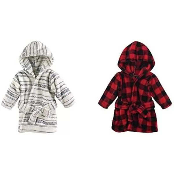 Hudson Baby Boy Plush Animal Face Bathrobe 2-Pack, Blue Plaid Aztec