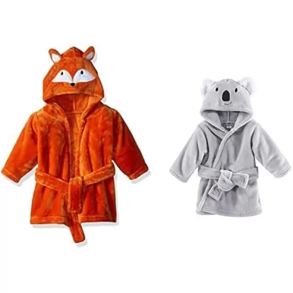 Hudson Baby Boy Plush Animal Face Bathrobe 2-Pack, Blue Plaid Aztec