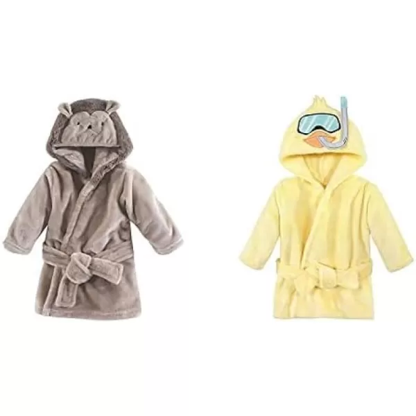 Hudson Baby Boy Plush Animal Face Bathrobe 2-Pack, Blue Plaid Aztec