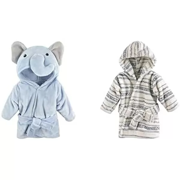 Hudson Baby Boy Plush Animal Face Bathrobe 2-Pack, Blue Plaid Aztec