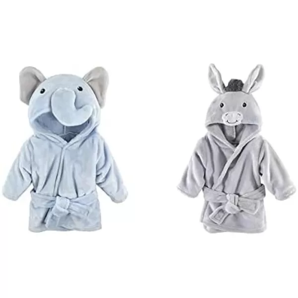 Hudson Baby Boy Plush Animal Face Bathrobe 2-Pack, Blue Plaid Aztec
