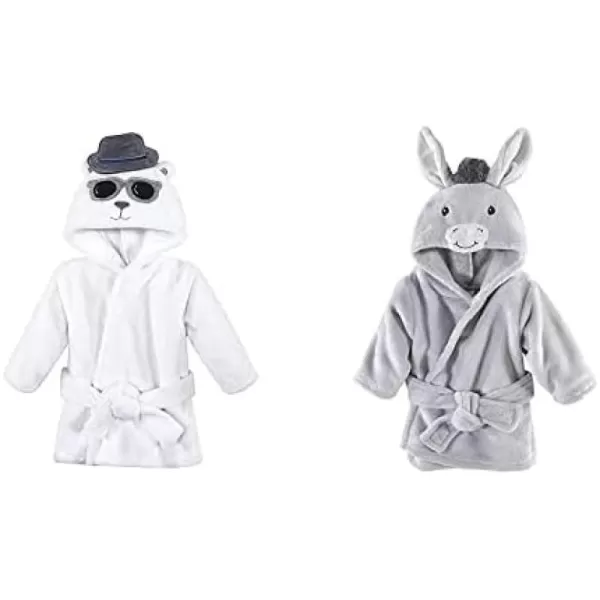 Hudson Baby Boy Plush Animal Face Bathrobe 2-Pack, Blue Plaid Aztec