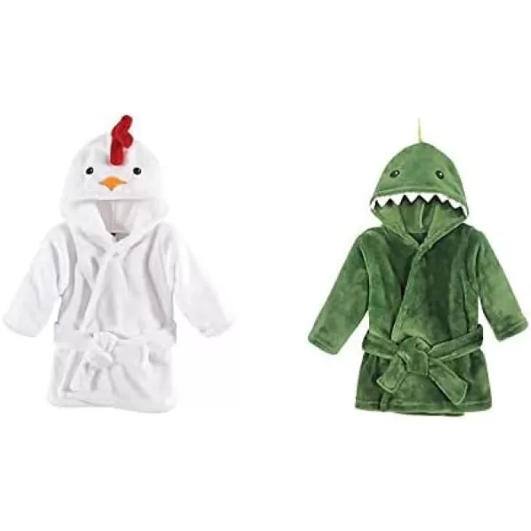 Hudson Baby Boy Plush Animal Face Bathrobe 2-Pack, Blue Plaid Aztec
