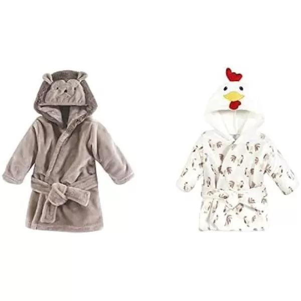 Hudson Baby Boy Plush Animal Face Bathrobe 2-Pack, Blue Plaid Aztec