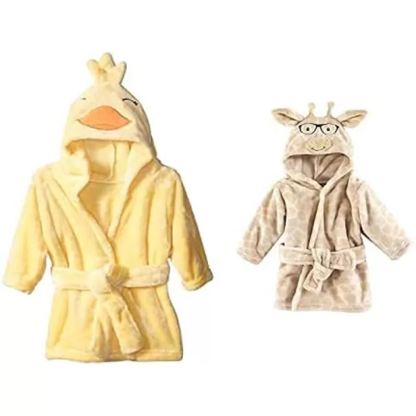 Hudson Baby Boy Plush Animal Face Bathrobe 2-Pack, Blue Plaid Aztec