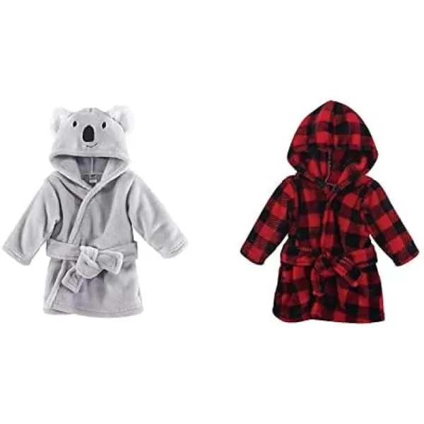 Hudson Baby Boy Plush Animal Face Bathrobe 2-Pack, Blue Plaid Aztec