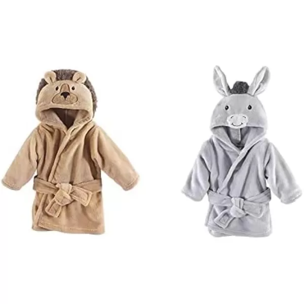 Hudson Baby Boy Plush Animal Face Bathrobe 2-Pack, Blue Plaid Aztec